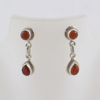 Authentic silver two stone red onyx drop earrings